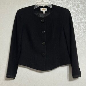 Talbots Petites Black Wool Blend Collarless Button Front Blazer Jacket Career 2P